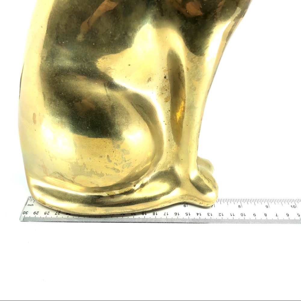 SOLD 60s Solid Brass Cat Statue Mid Century Modern - Picture 10 of 13